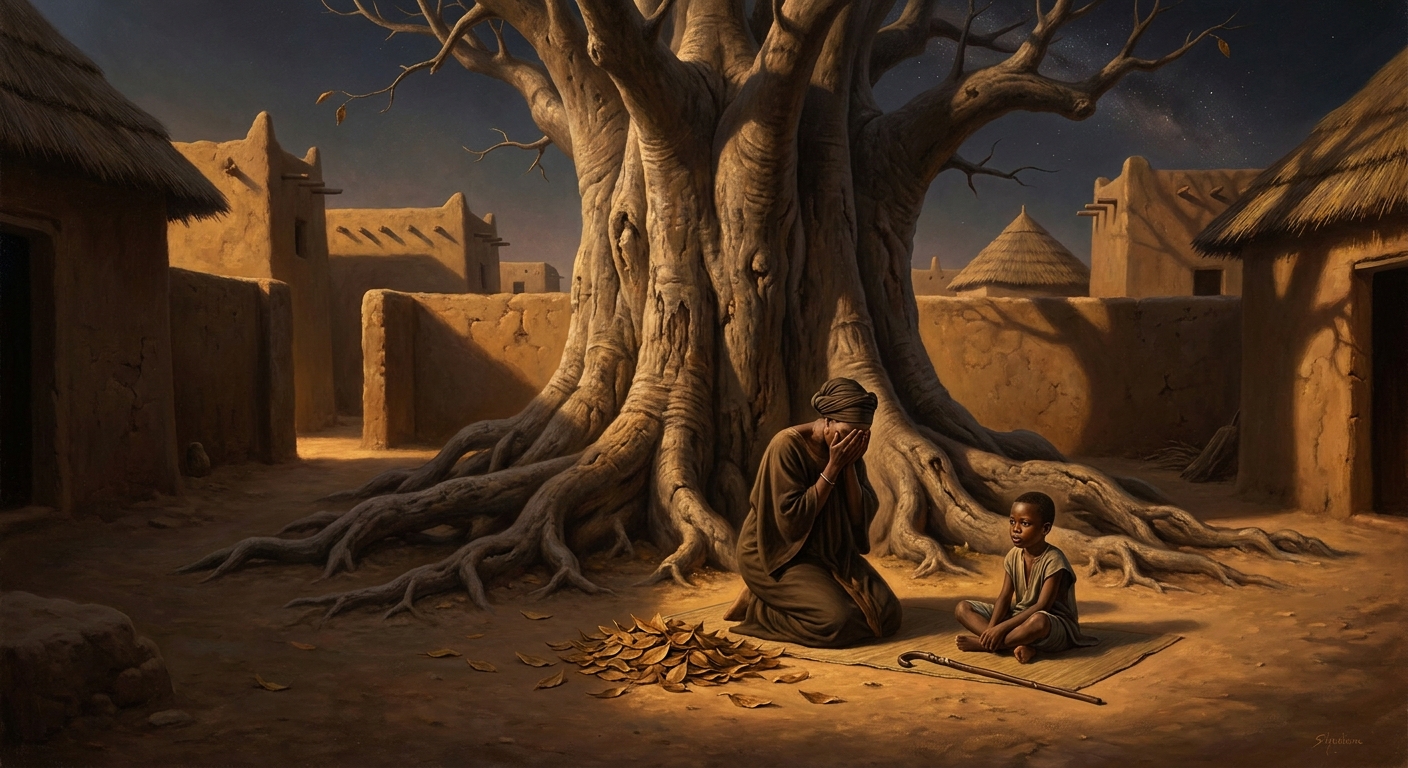 Sogolon Condé kneels beneath the great baobab tree, weeping over her crippled son while the court's laughter carries across the compound. She does not know she is weeping for the last time.