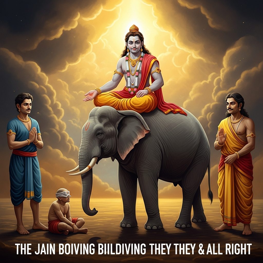 He uses the blind men and the elephant — the Indian philosophical parable that every tradition uses for its own purposes. The Jain use is different. He is not saying they are all wrong. He is saying they are all right, and that 'all right' requires a different kind of sentence.