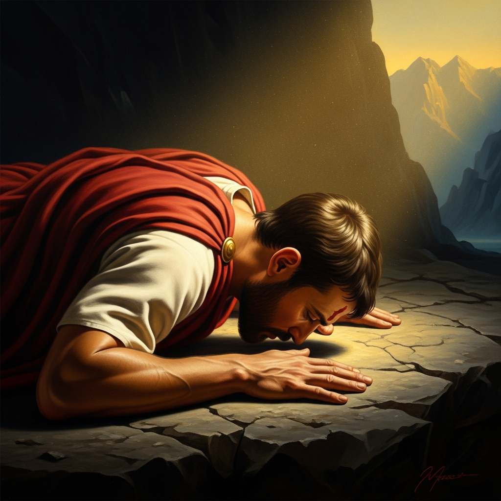 He prostrates himself to the east, face pressed to the cold ground, hands spread flat. The ritual demands nine times. He rises and falls and rises and falls until the mountain stone has marked his forehead.