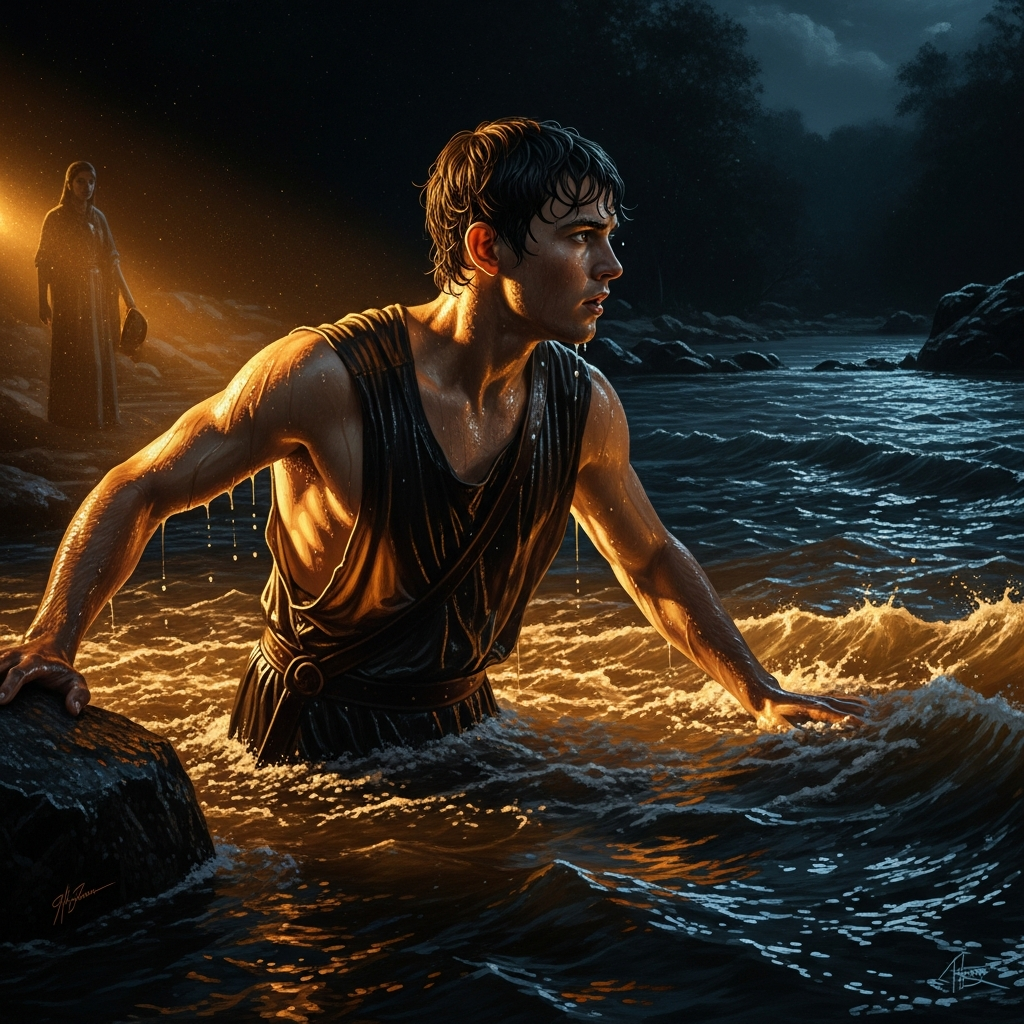 He has crossed a flooded river in the dark to reach her father's house, mistaking a corpse for a log and a snake for a rope. She tells him: *if you loved Ram half as much as you love this body of mine, you would have been free already.* He leaves that night.