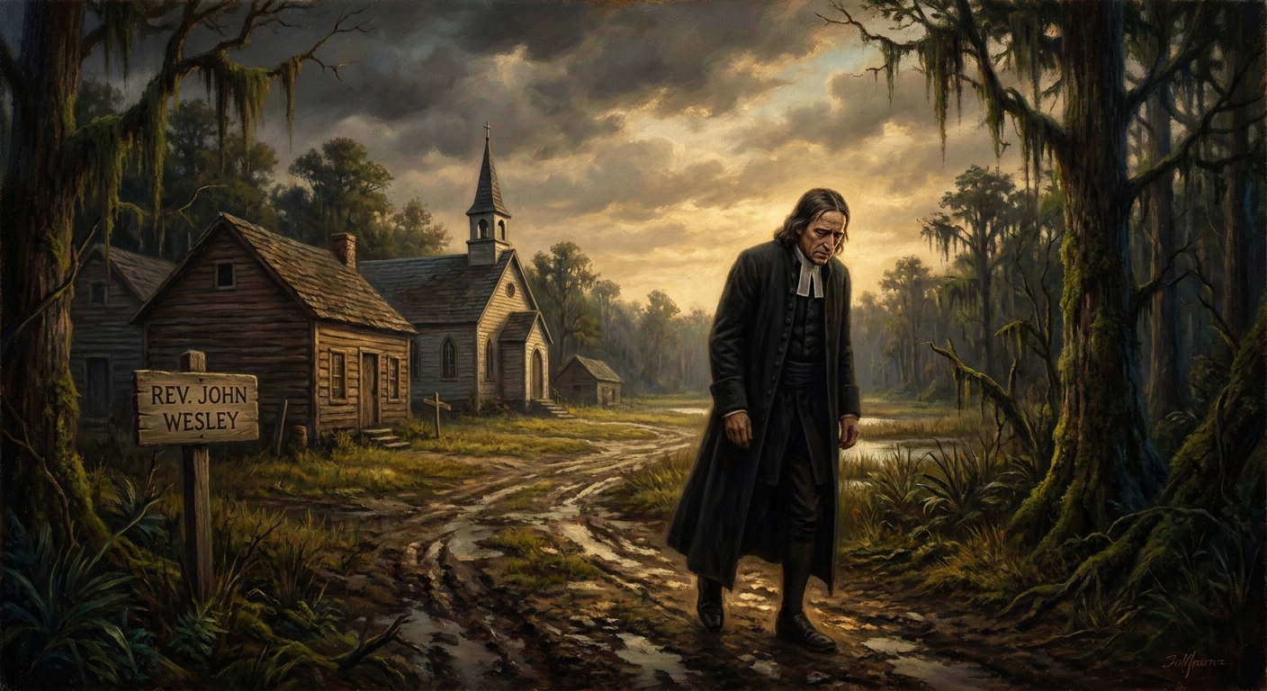 February 1738. Wesley returns from the Georgia mission a broken man. He had gone to convert the Indians and had instead failed his Anglican parishioners, fled a romantic entanglement, been indicted for ecclesiastical malpractice, and crossed the Atlantic in a storm during which Moravian passengers sang psalms while he clutched the rail in terror. He writes in his journal: 'I went to America to convert the Indians; but oh! who shall convert me?'