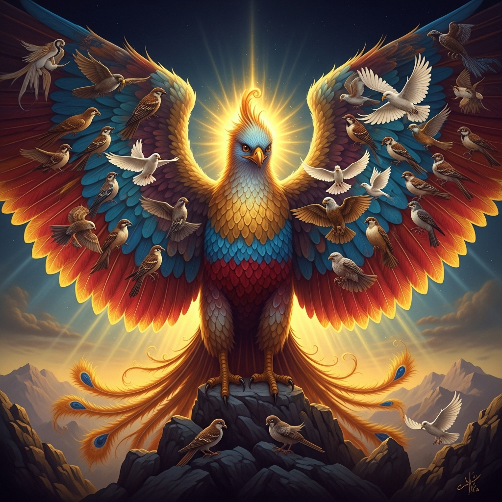 Portrait of The Simurgh — The Bird That Is Itself the Goal