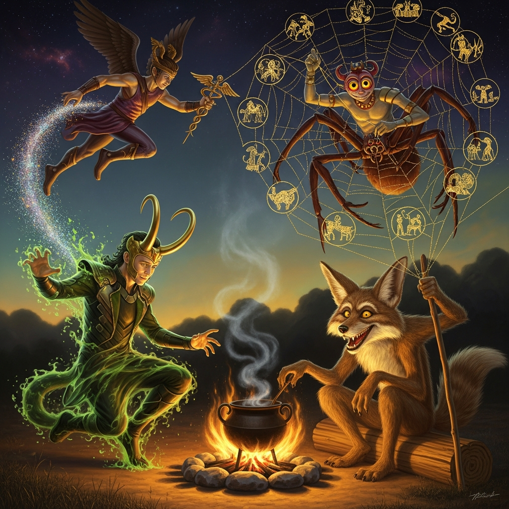 The Trickster Across Traditions: Loki, Anansi, Coyote, Hermes, and Eshu — hero image